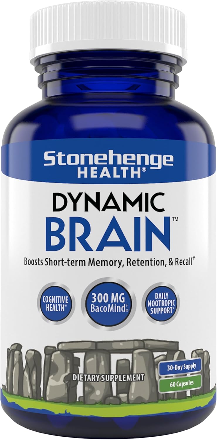 Stonehenge Health Dynamic Brain Supplement Pack of 2 – New Formula with BacoMind for Memory Acquisition, Retention, & Recall with 40 Unique Nootropic: Choline, Phosphatidylserine, and Huperzine