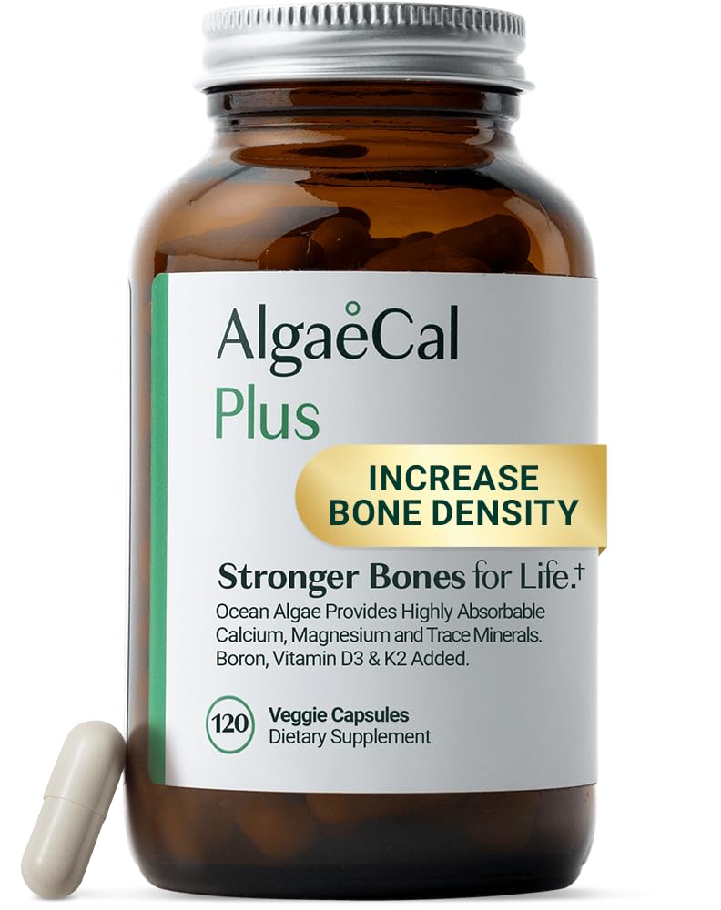 ALGAECAL Organic Red Algae Calcium Supplement for Bone for life & Strength, Vitamin K2 MK7 (100mg), Vitamin D3 (1600 IU), Magnesium (350mg) & Trace Minerals, Easy to Swallow, 120 Veggie Caps, 3 Packs