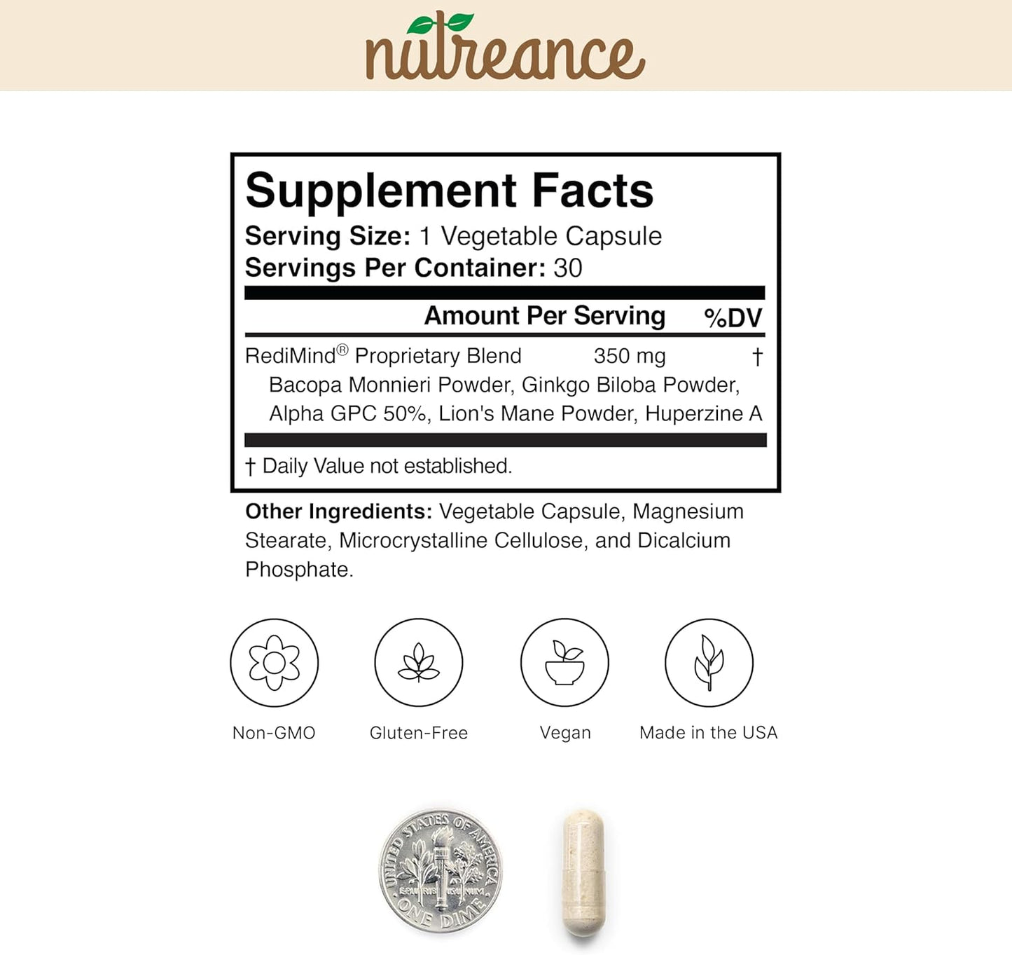 Natural Cognitive Enhancement Supplement Capsule - Non-GMO, Vegan, Gluten-Free