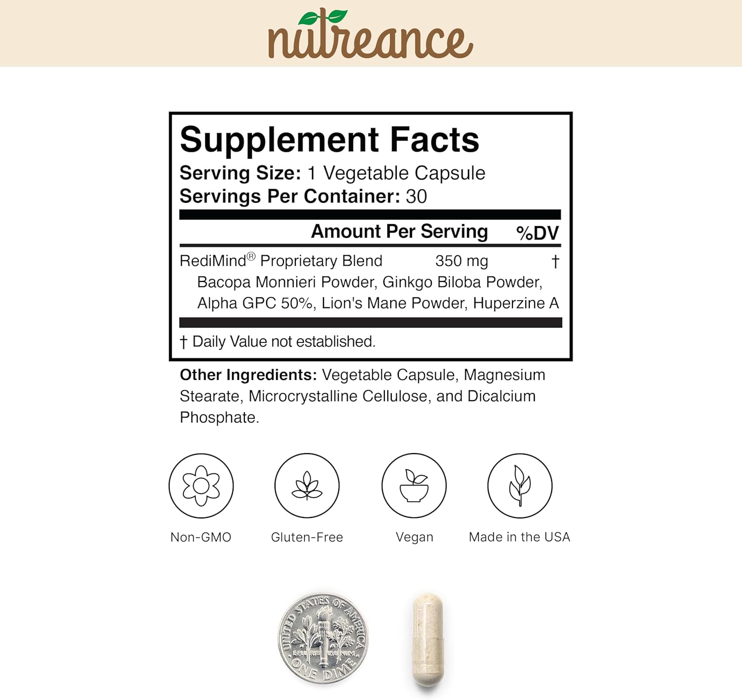 RediMind – Natural Brain Booster & Memory Support (Vegan, 30 Capsules)