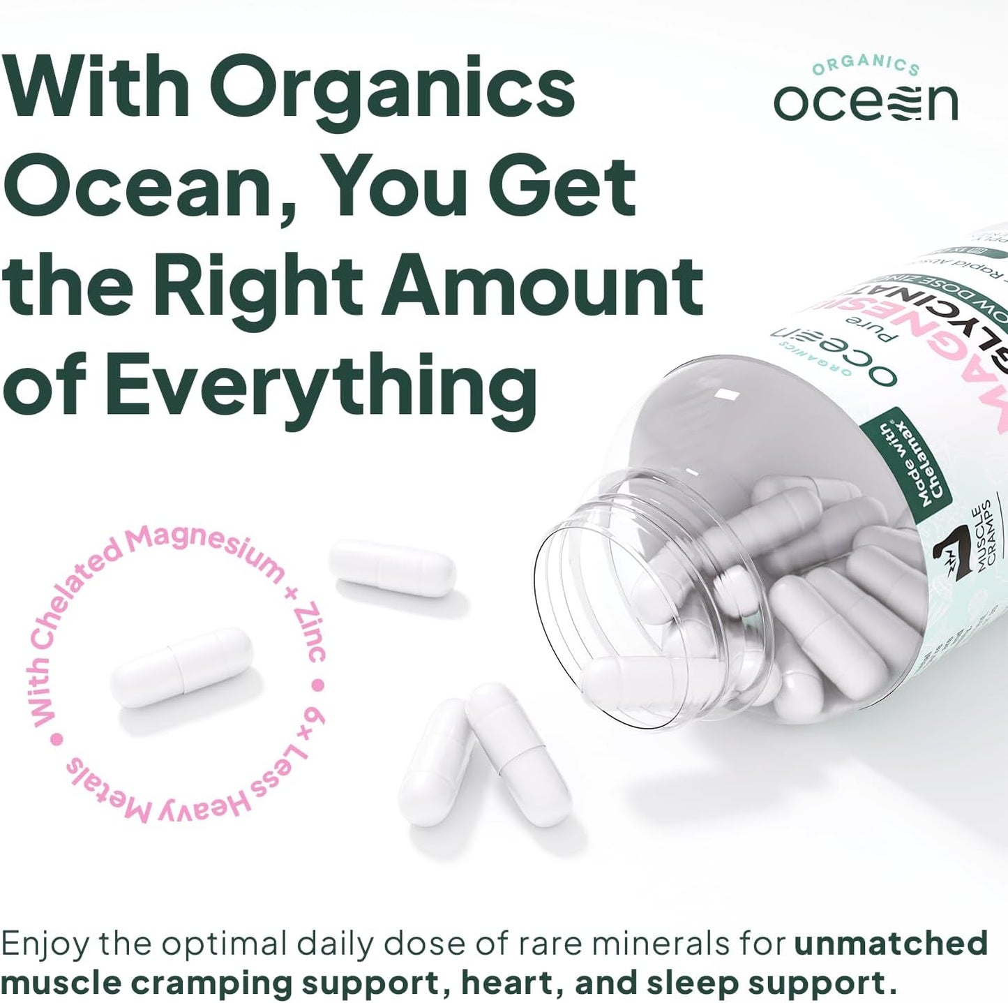 Pure Magnesium Glycinate with Zinc - Maximum Strength Chelated Magnesium Supplement for Women and Men 90 Capsule