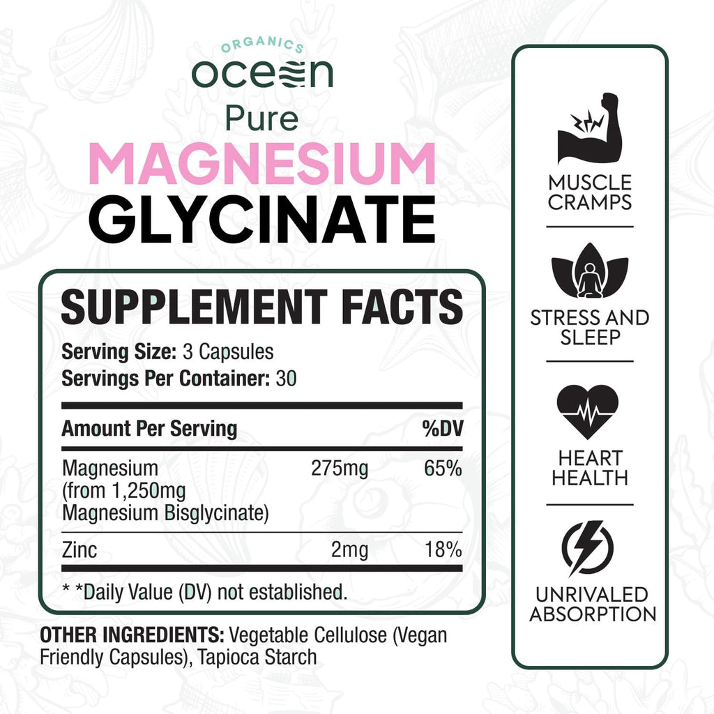 Organics Ocean Pure Magnesium Glycinate with Zinc: Advanced Sleep & Muscle Support