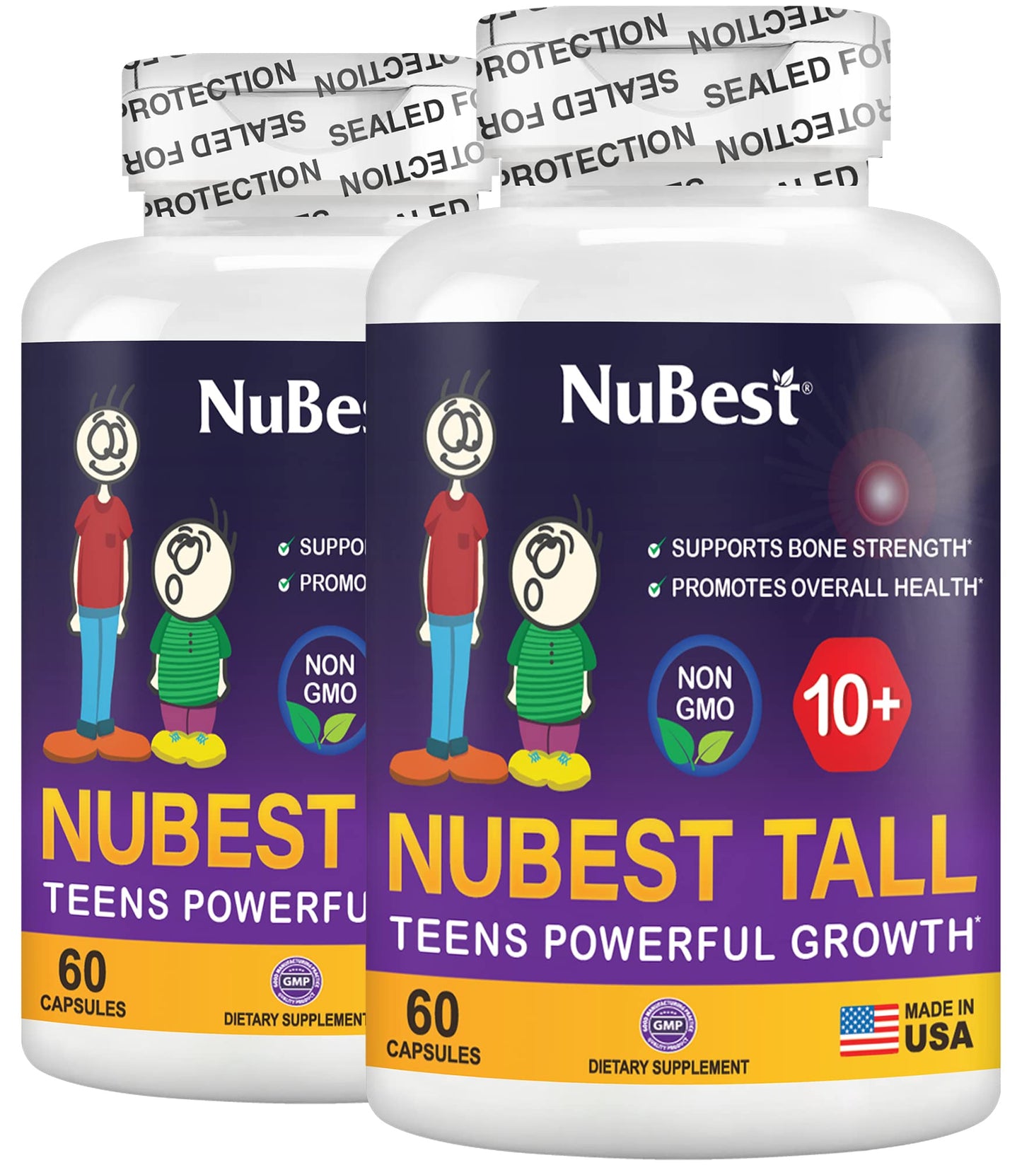 NuBest Tall 10+ Premium Bone Strength Formula, Enhanced Immunity and Overall Health for Age 10+ - Who Drink Milk Daily with Calcium, Vitamin D3, Vitamin K2, and Multivitamins - 60 Capsules