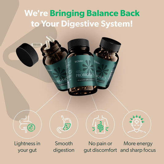 BIOMA Probiotics for Digestive Health & Weight Management – 3-in-1 Gut Support (60 Capsules)   (90-Day Supply)