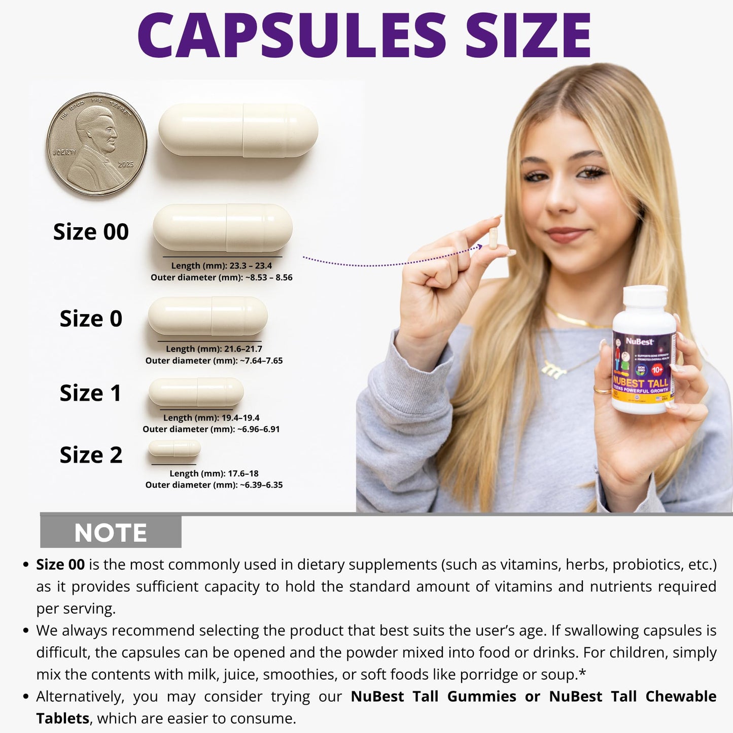 NuBest Tall 10+ Premium Bone Strength Formula, Enhanced Immunity and Overall Health for Age 10+ - Who Drink Milk Daily with Calcium, Vitamin D3, Vitamin K2, and Multivitamins - 60 Capsules