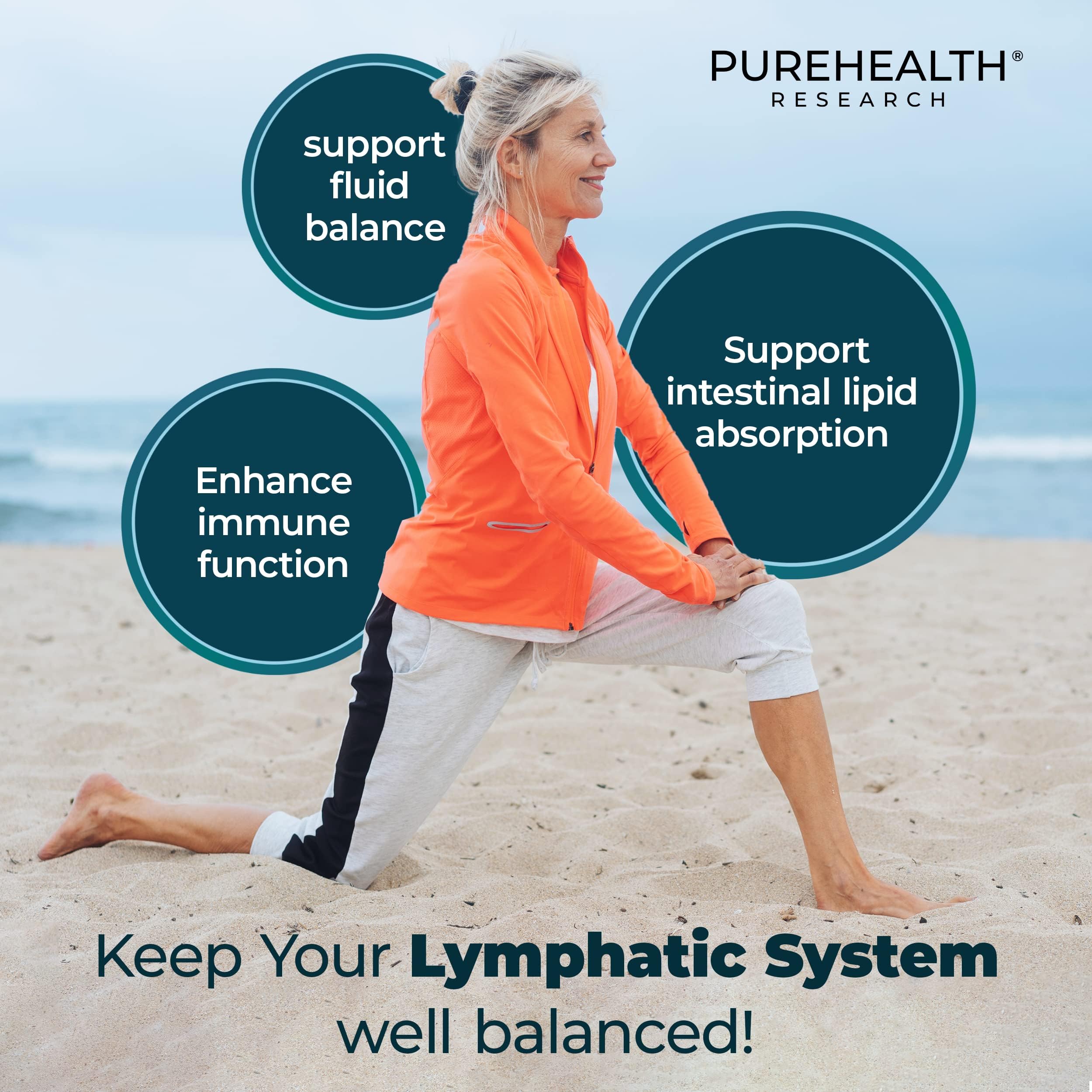 PUREHEALTH RESEARCH Lymph System Support Supplement - Lymphatic Drainage Supplement with Dandelion Extract, Cleavers, Burdock Powder - Reduce Swelling and Cleanse Lymph - 1 Bottle, Brown