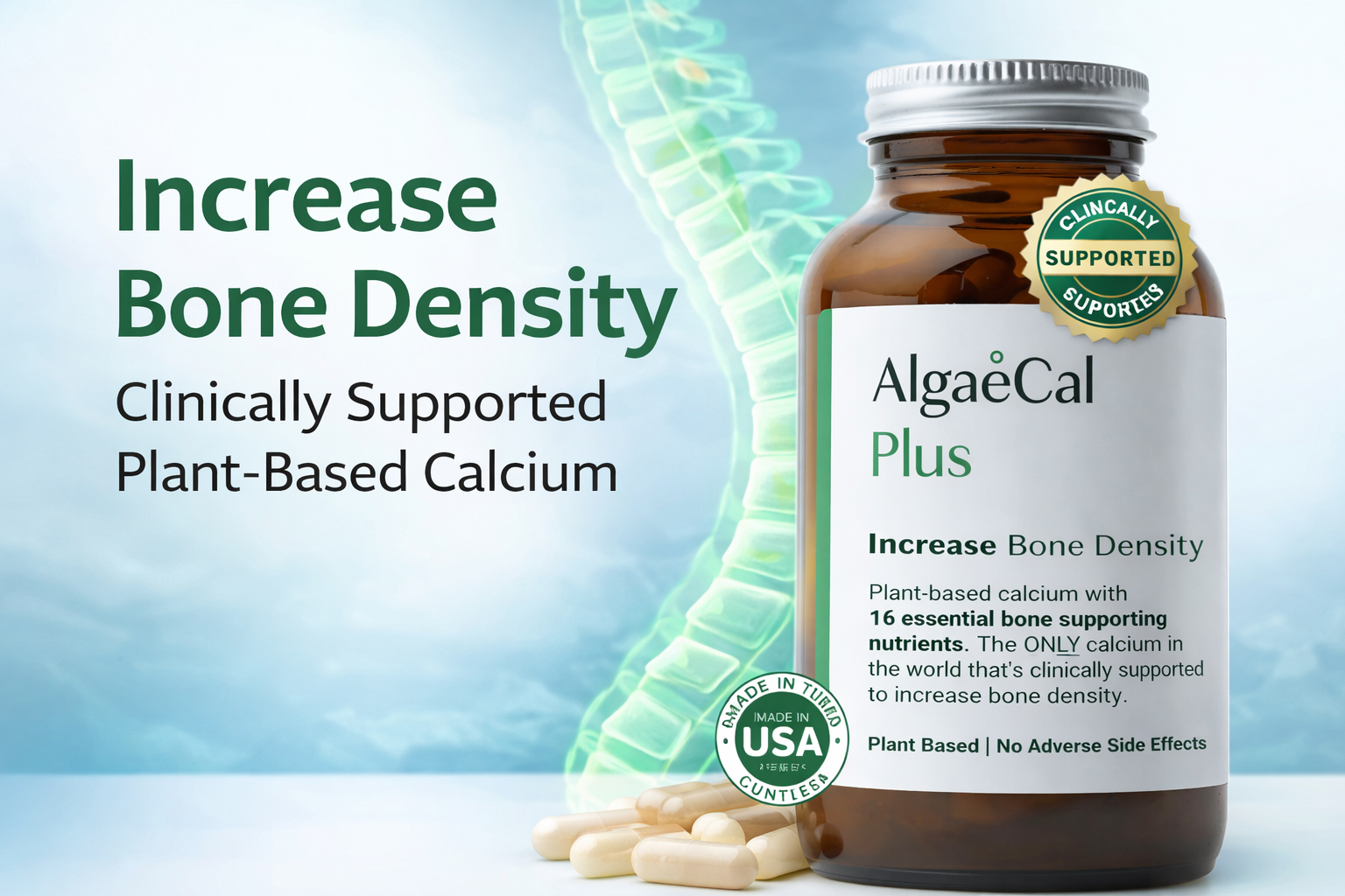 AlgaeCal Plus Stronger Bones Veggie Capsules Dietary Supplement