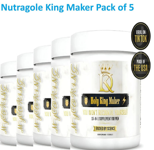 Nutragole King Maker Pack of 5, 13-in-1 Anabolic Supplement for Men to Increase Stamina, Lean Muscle Growth & Recovery, N.O. Booster with Tongkat Ali (LJ100), single box 120 Capsules - Beautglo