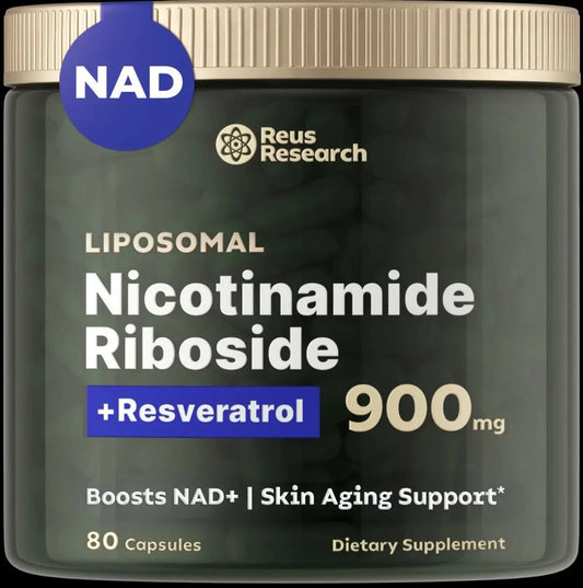 Reus Research NR900 - NAD+ Supplement for Skin Aging Support, Energy, and Focus - 80 Count - Vitamin & Wellness Supplements Dietary Healthcare Edible - Beautglo