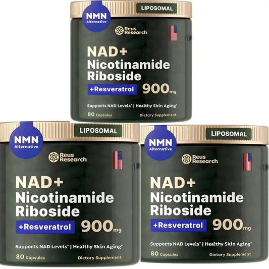 Reus Research Nicotinamide Riboside 900mg Pack of 3, NAD+ Supplement NMN Supplement Alternative, NAD Supplement for Anti-Aging, Energy, Focus - 100 Capsules - Beautglo